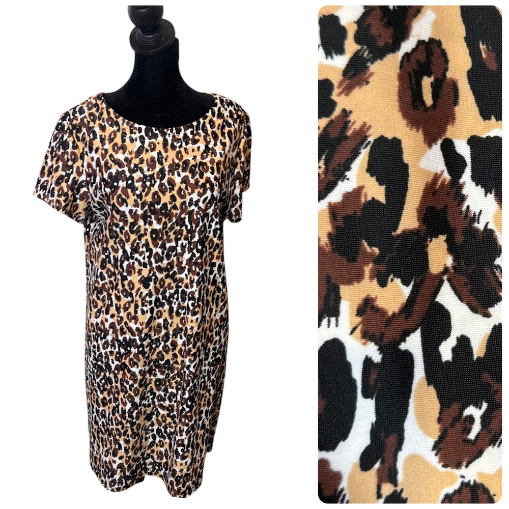 Jude Connally Ella Shift Dress Women's M Leopard Cheetah Print Stretch Preppy